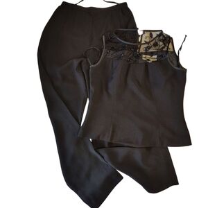 Jessica Howard Black 2-piece Bead Lace Top High-rise Tappered Leg Pants Size 12
